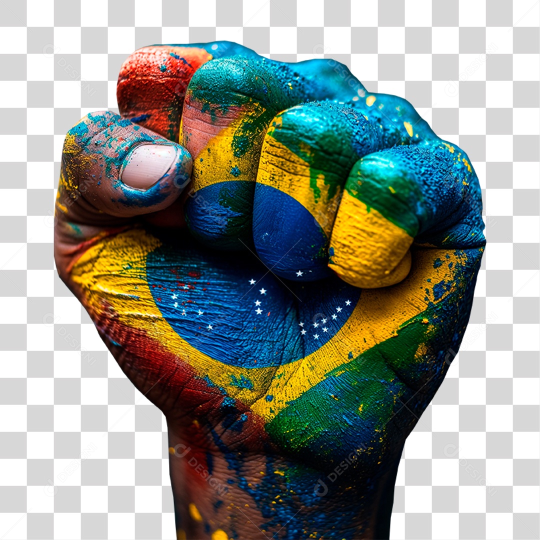 Mão Pintada de Verde e Amarela PNG Transparente