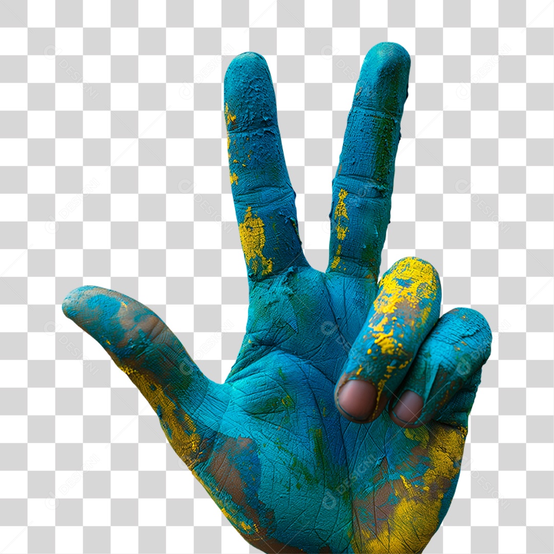 Mão Pintada de Verde e Amarela PNG Transparente