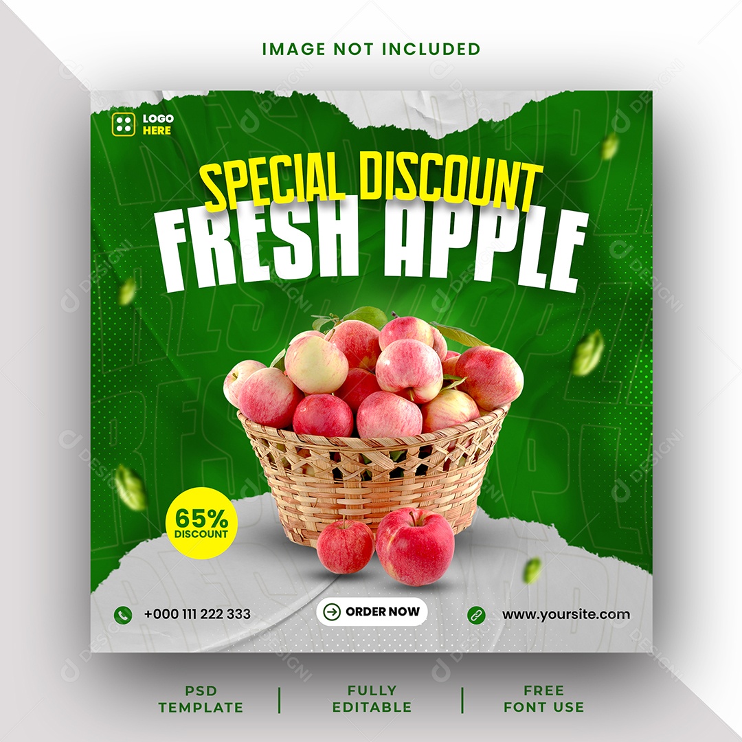 Hortifrúti Desconto Especial Maçã Fresca Social Media PSD Editável