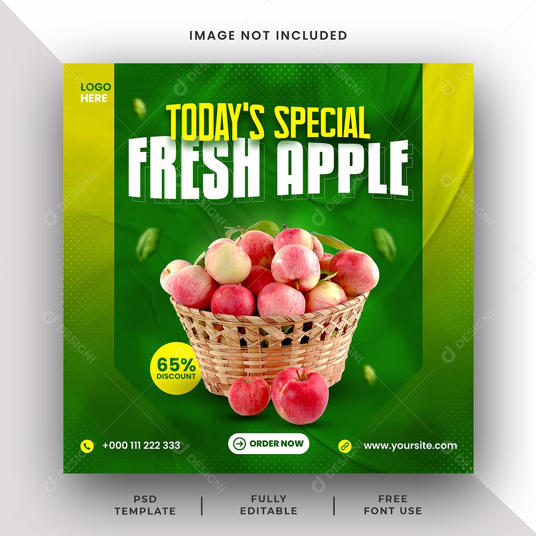 Hortifrúti Desconto Especial Maçã Fresca Social Media PSD Editável