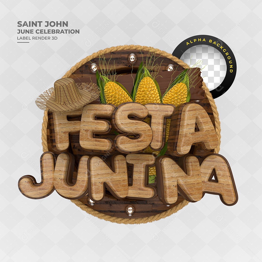 Selo 3D Festa Junina Com Textura de Madeira