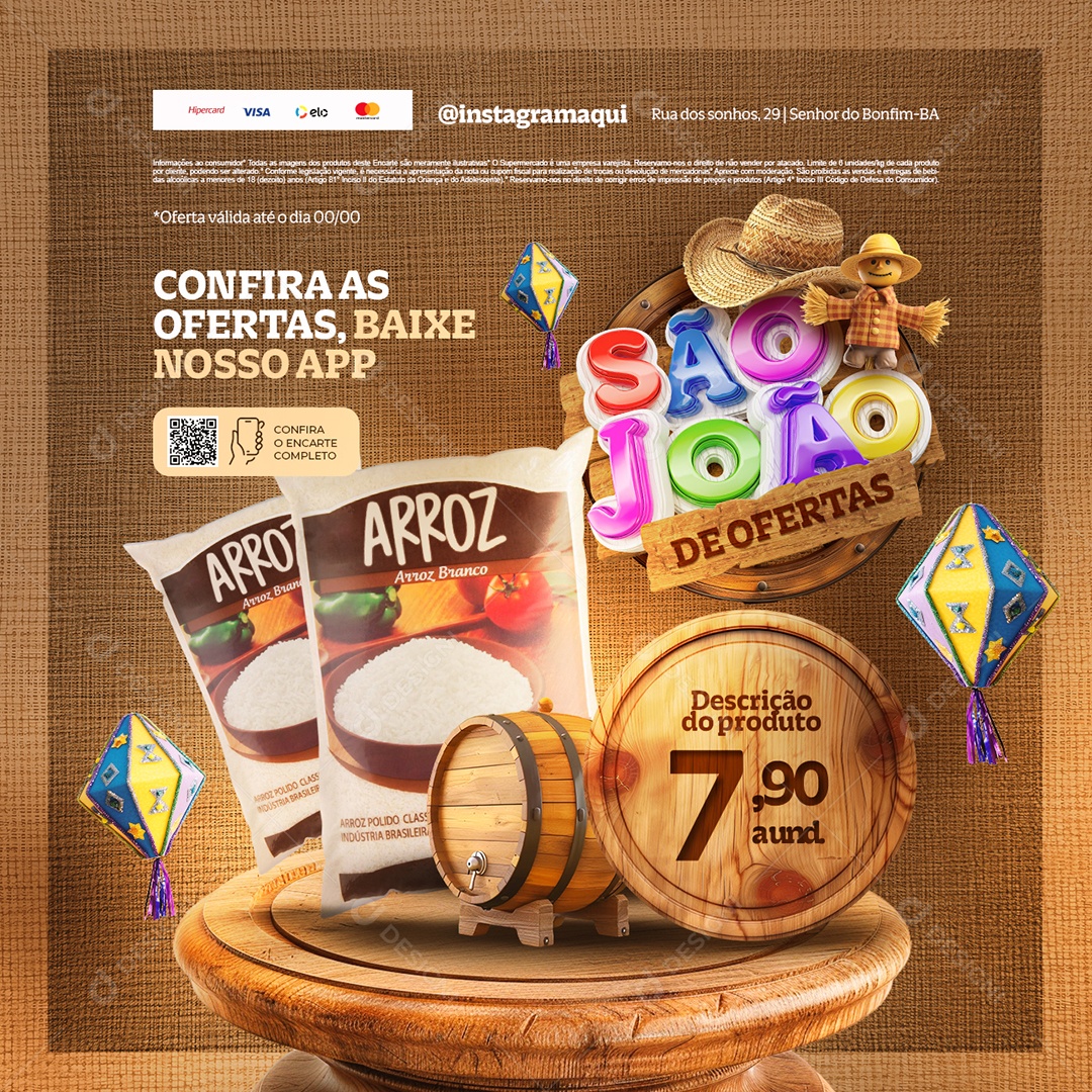 São João de Ofertas Supermercado Arroz Social Media PSD Editável