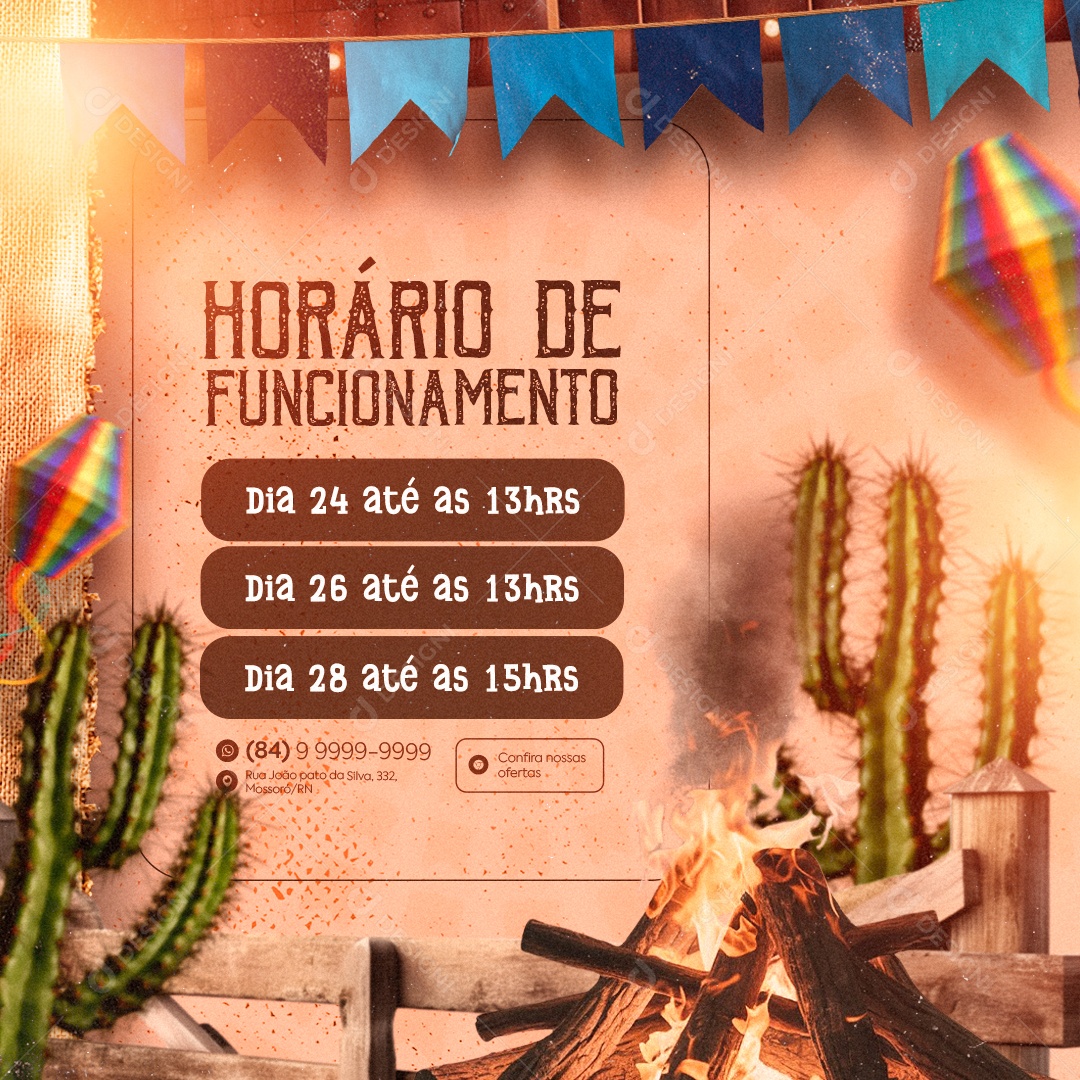 Horário de Funcionamento Dia de São João Social Media PSD Editável