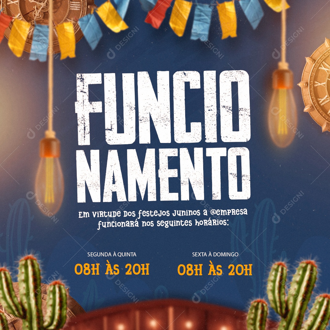 Comunicado Funcionamento Festejos Juninos Dia de São João Social Media PSD Editável