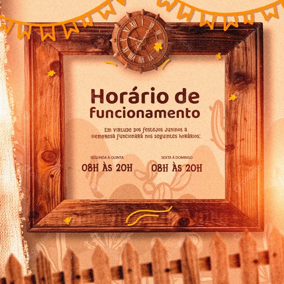 Dia de São João Horário de Funcionamento Festejos Juninos Social Media PSD Editável