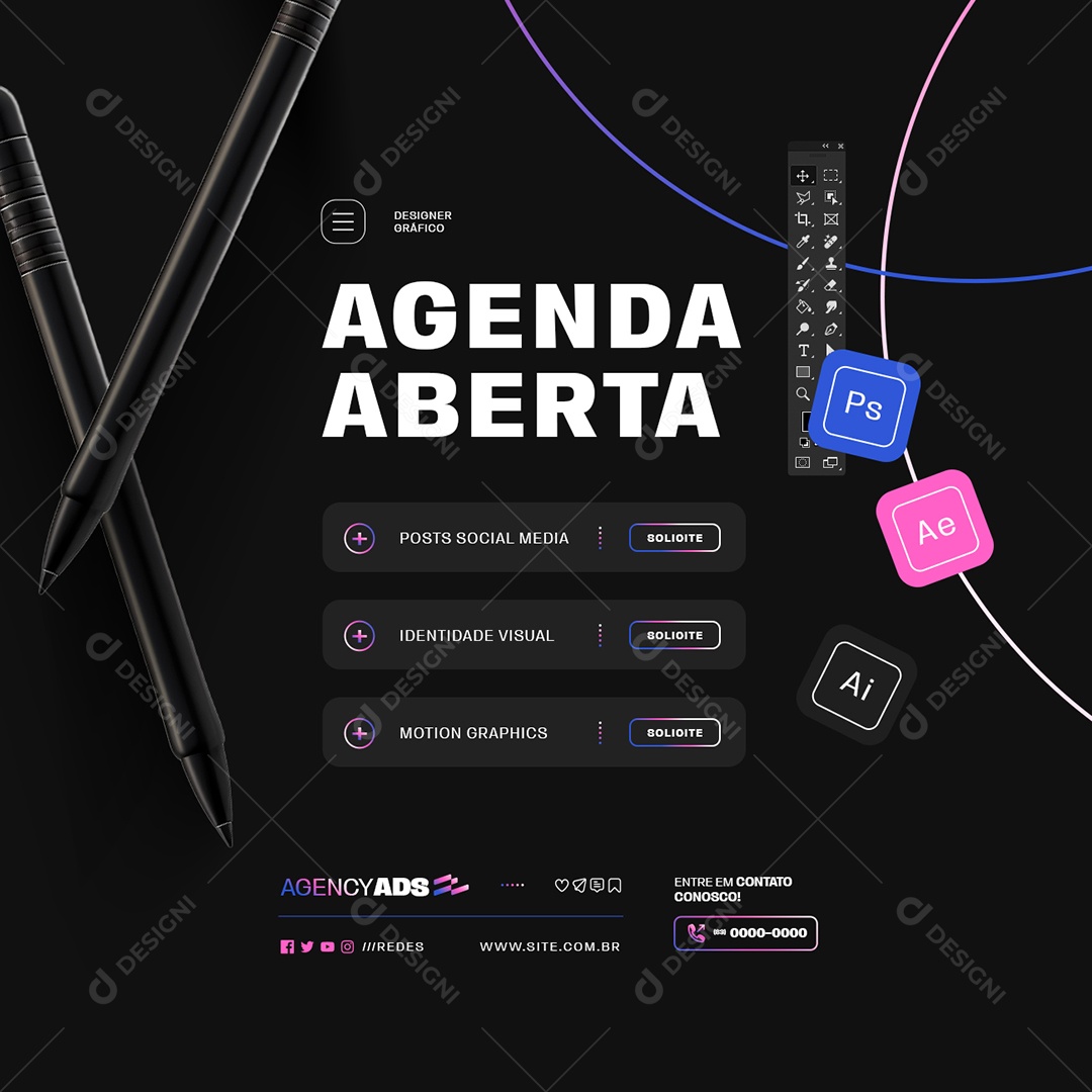 Designer Gráfico Agenda Aberta Agency Ads Social Media PSD Editável