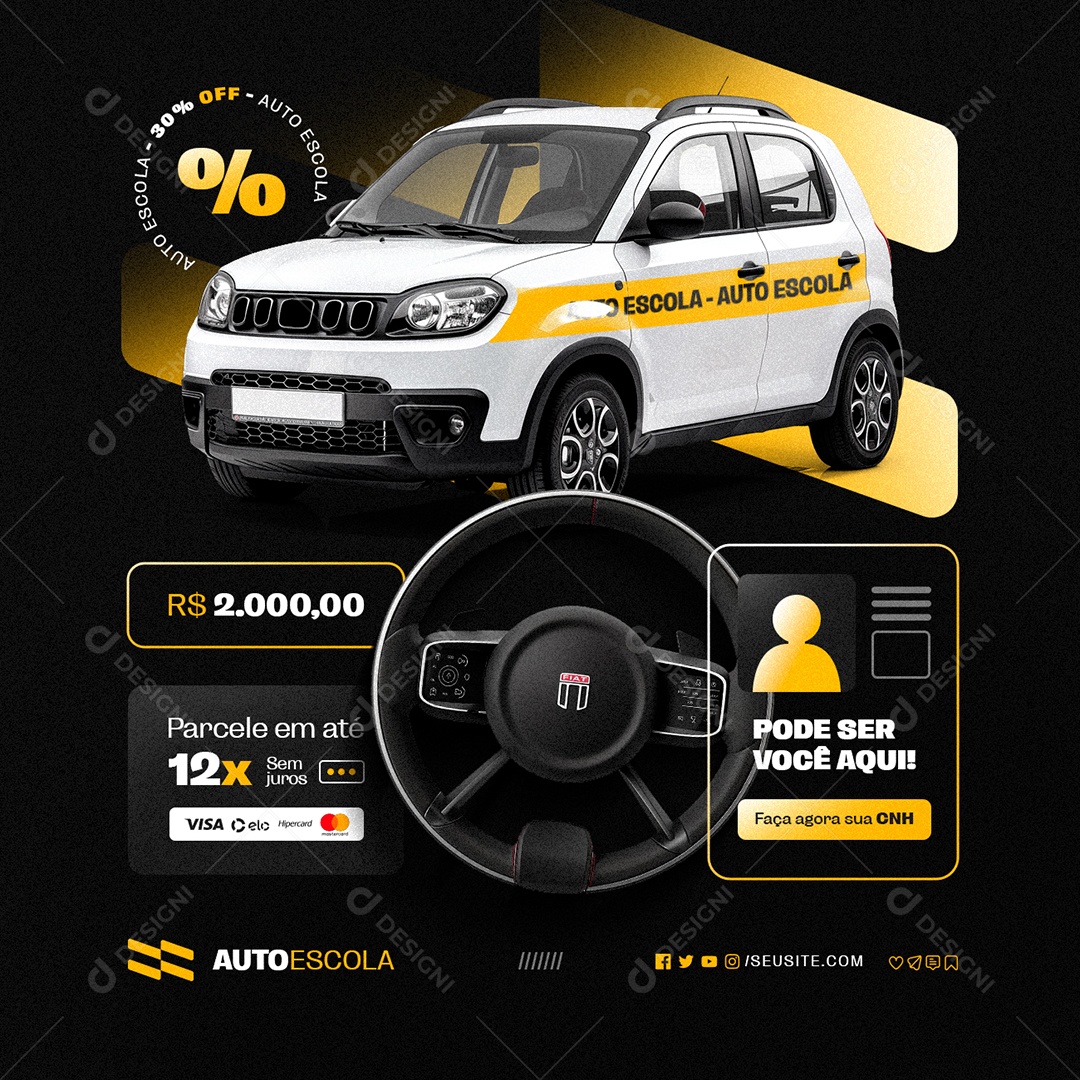 Autoescola 30% Off Faça Agora sua CNH Social Media PSD Editável