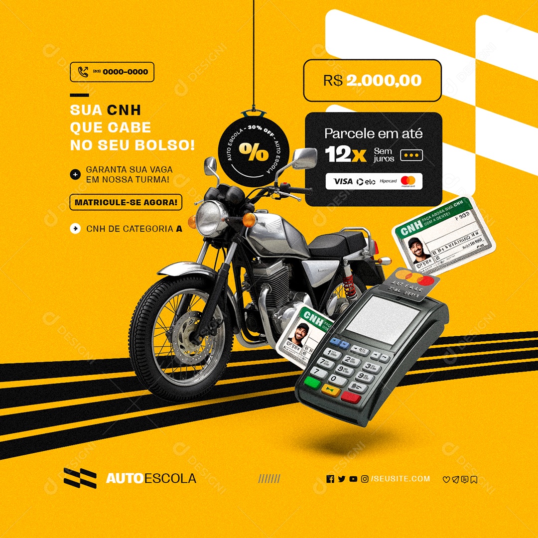 Autoescola Garanta Sua CNH Que Cabe no Seu Bolso Social Media PSD Editável