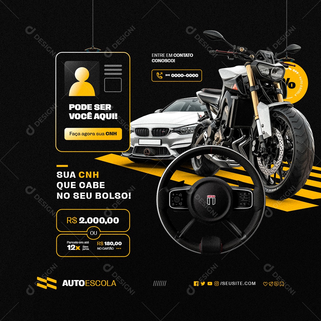 Autoescola Sua CNH Que Cabe no Seu Bolso Social Media PSD Editável