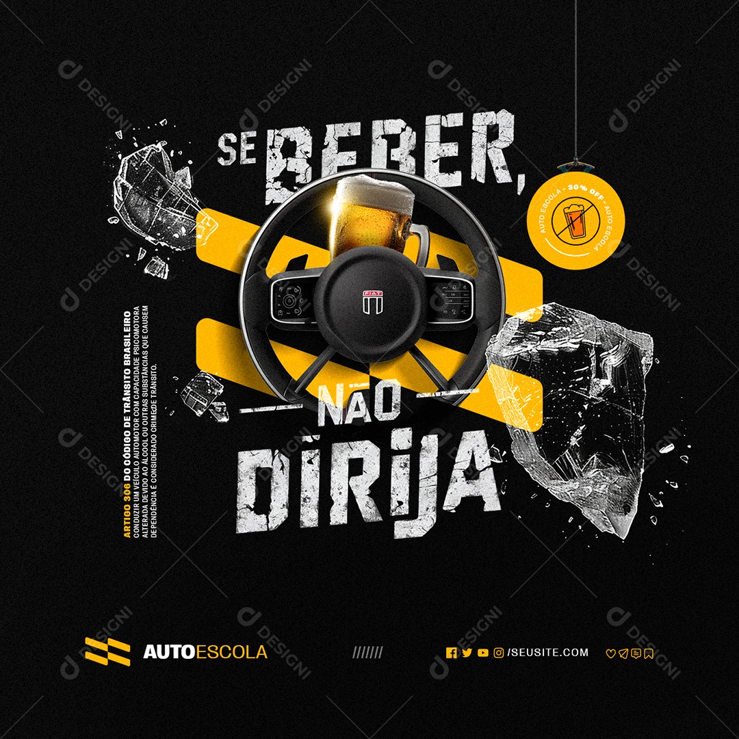 Autoescola Se Beber Não Dirija Social Media PSD Editável