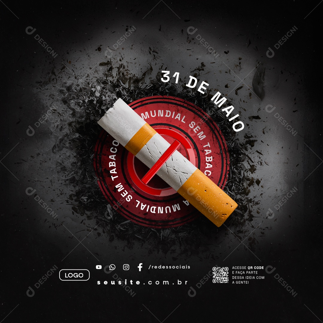 Dia Mundial Sem Tabaco 31 de Maio Social Media PSD Editável