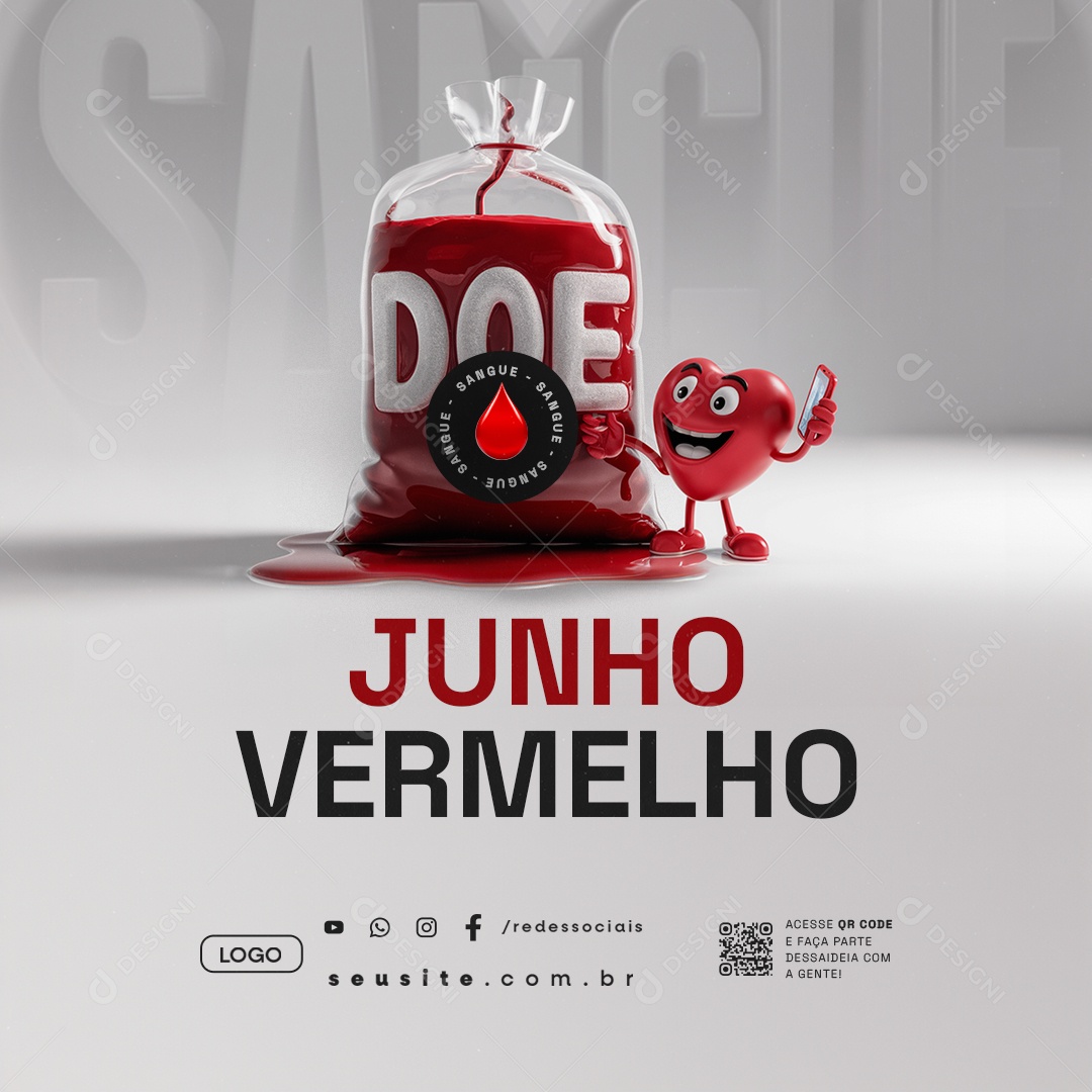 Junho Vermelho Doe Sangue Salve Vidas Social Media PSD Editável