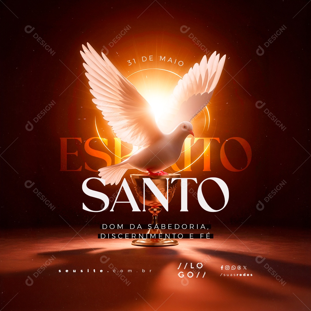 Dia do Espirito Santo 31 de Maio Dom da Sabedoria Discernimento Social Media PSD Editável