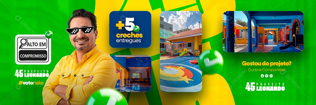 Carrossel Política Mais de 5 Creches Entregues Social Media PSD Editável