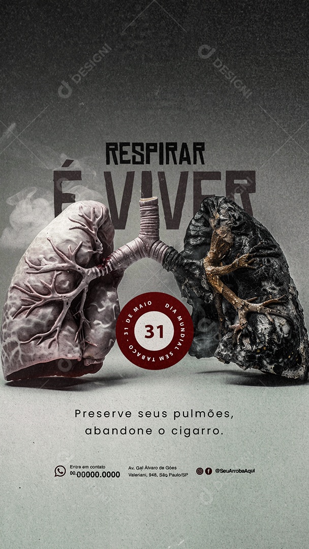 Story Dia Mundial Sem Tabaco 31 de Maio Preserve seus Pulmões Social Media PSD Editável