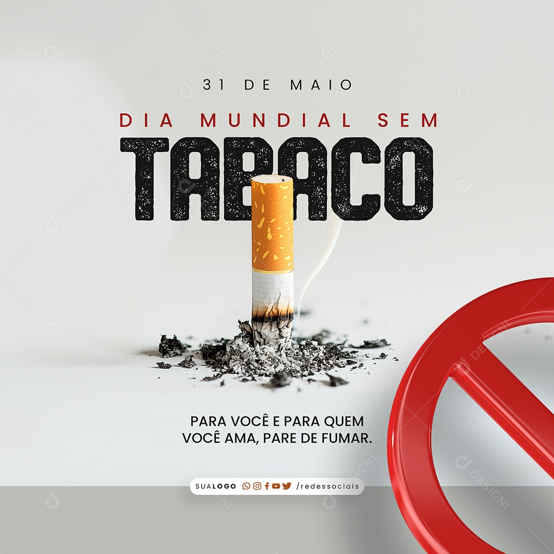Dia Mundial Sem Tabaco Pare de Fumar Social Media PSD Editável