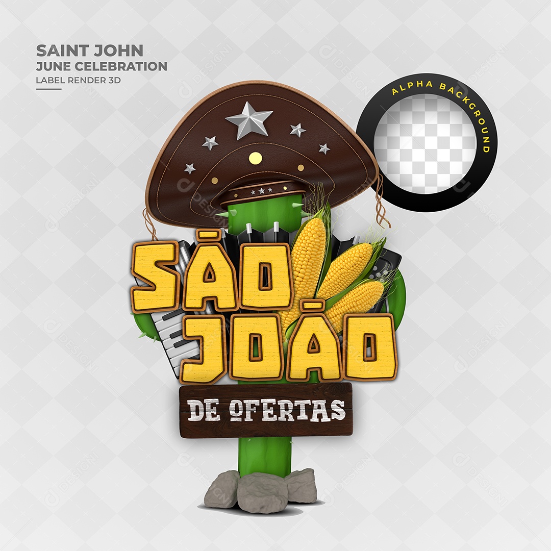 Selo 3D São João de Ofertas Para Composição PSD