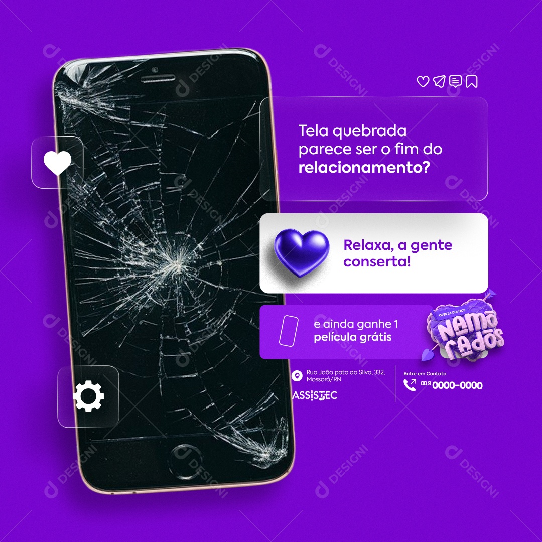 Assistência Técnica Oferta Dia dos Namorados Tela Quebrada Social Media PSD Editável