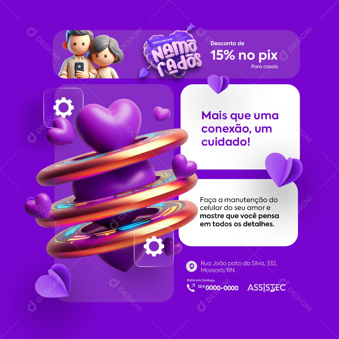 Assistência Técnica Oferta Dia dos Namorados Faça a Manutenção do Celular Social Media PSD Editável