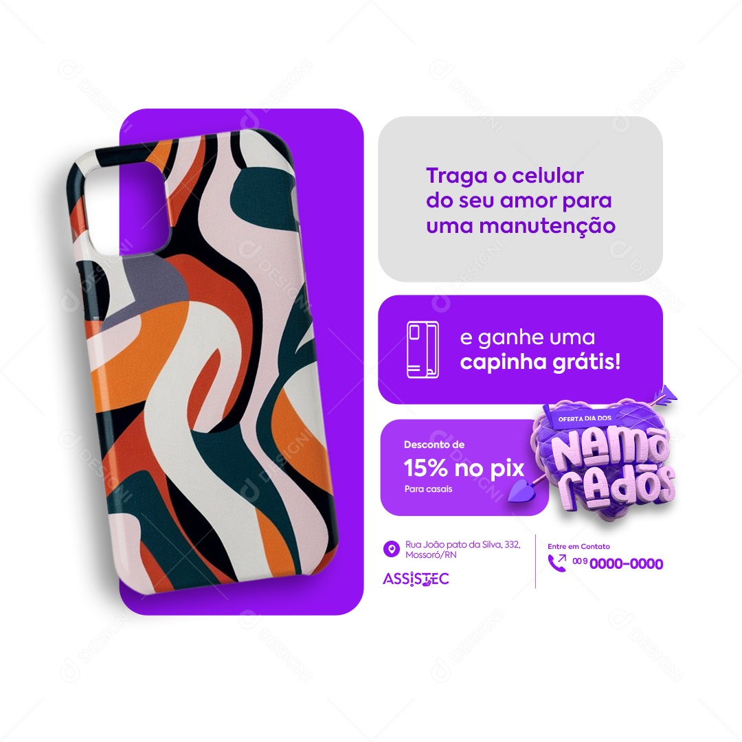 Assistência Técnica Oferta Dia dos Namorados Traga o Celular do Seu Amor Social Media PSD Editável