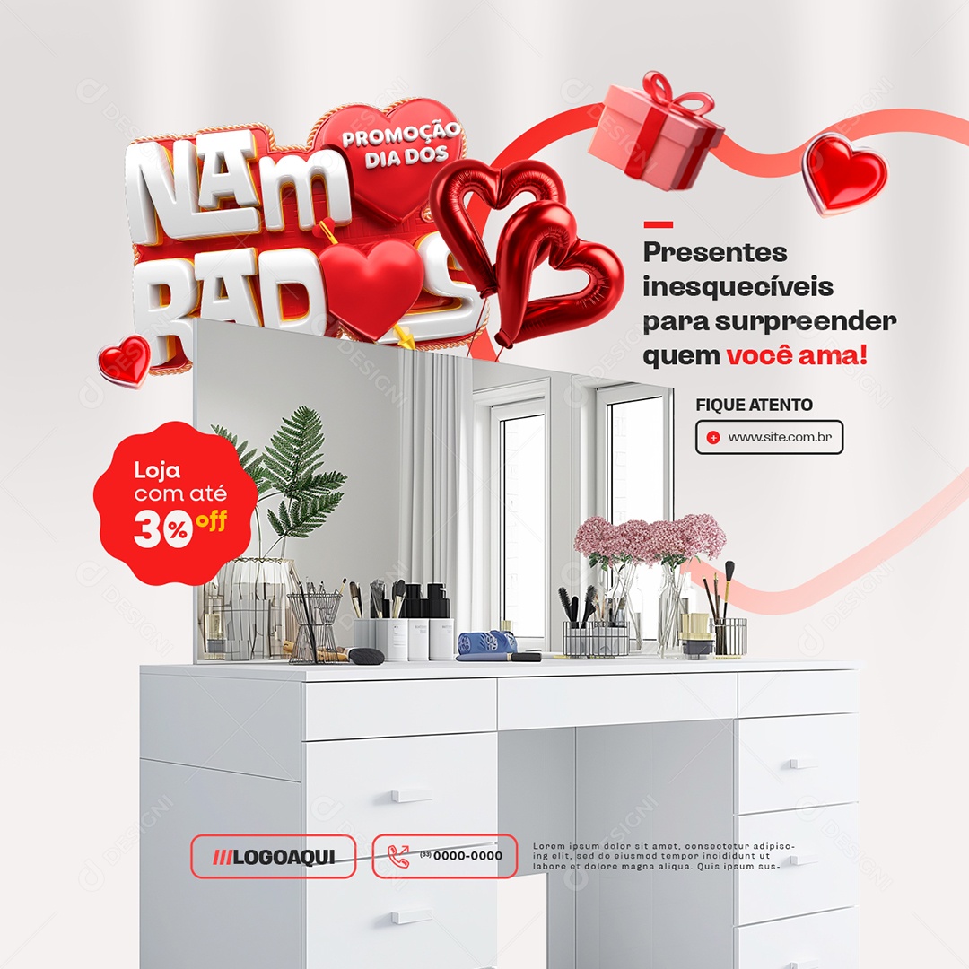 Promoção Dia dos Namorados Loja com Até 30% Off Social Media PSD Editável