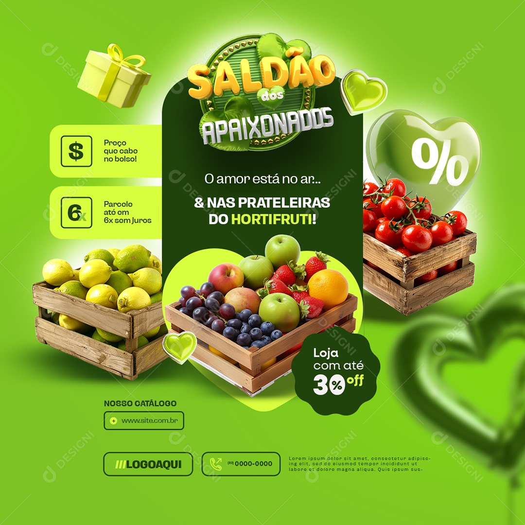 Saldão dos Apaixonados Hortifruti O Amor Está no Ar Social Media PSD Editável