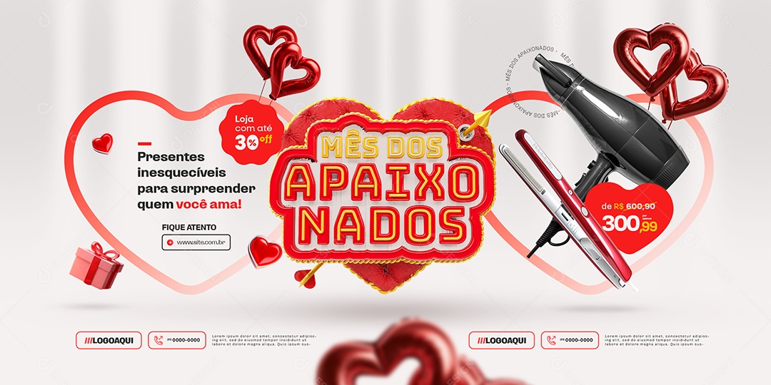 Carrossel Mês dos Apaixonados Loja Secador Chapinha Social Media PSD Editável