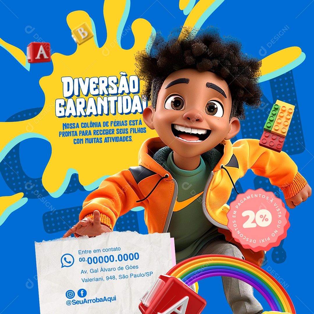 Colônia de Férias Diversão Garantida Social Media PSD Editável