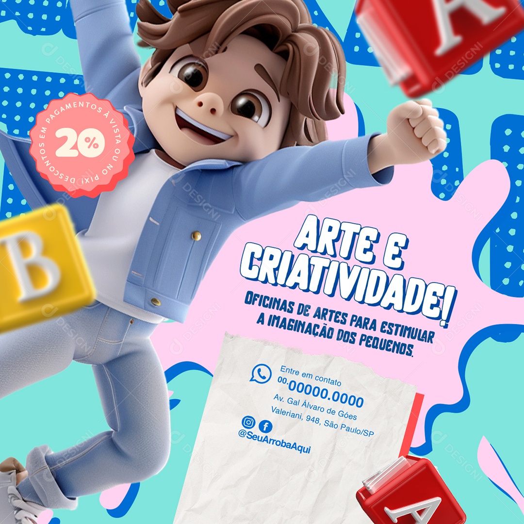 Colônia de Férias Arte e Criatividade Oficinas de Artes Social Media PSD Editável