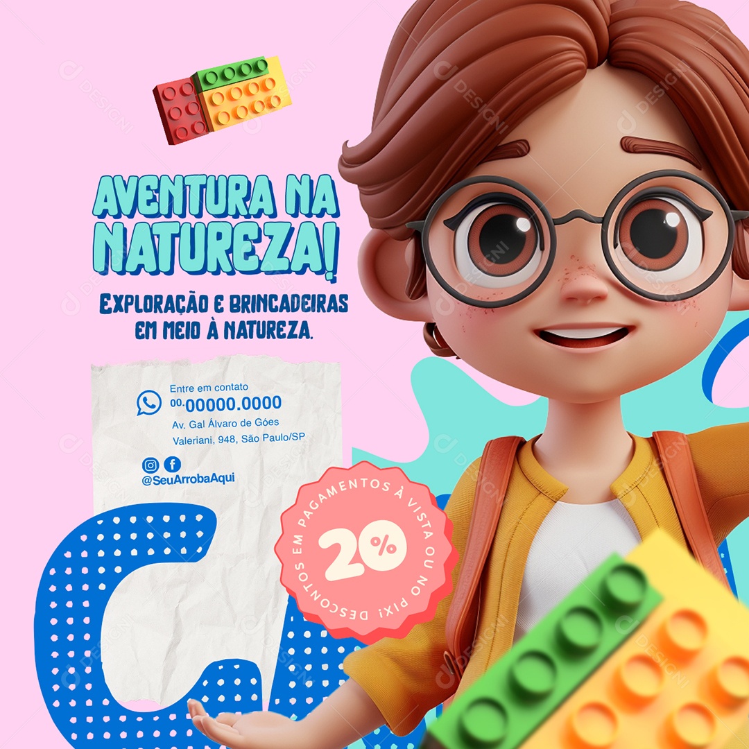 Colônia de Férias Aventura na Natureza Exploração e Brincadeiras Social Media PSD Editável