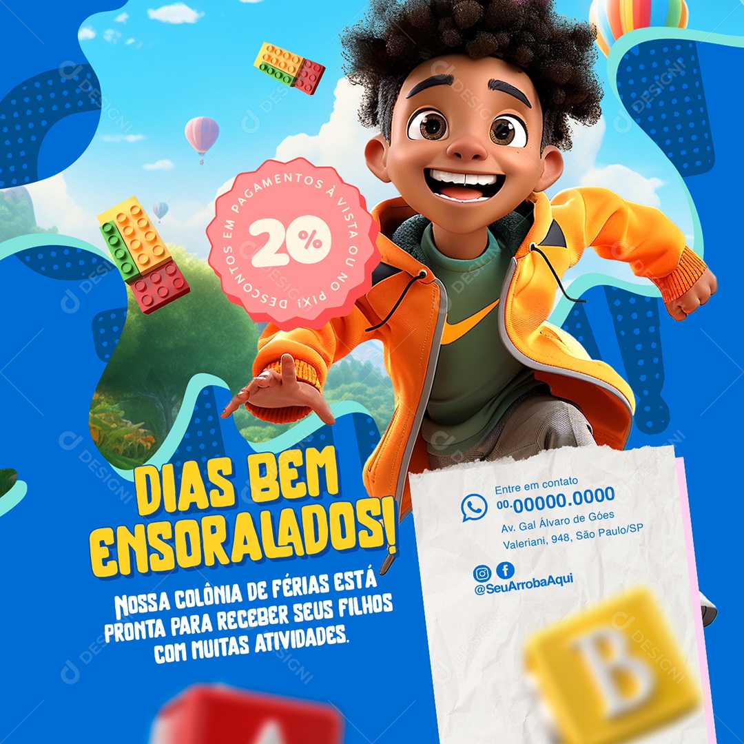 Colônia de Férias Dias Bem Ensolarados Social Media PSD Editável