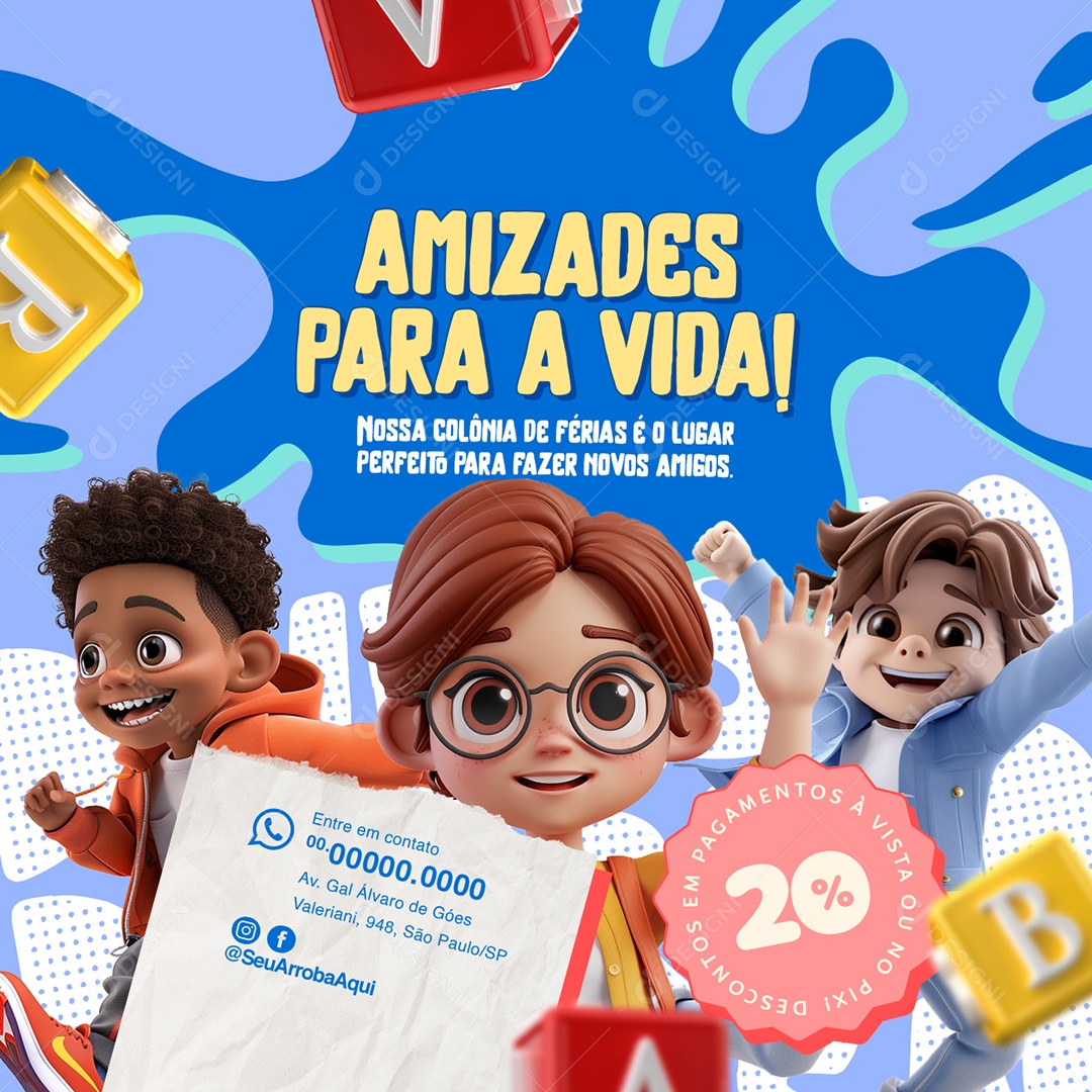 Colônia de Férias Amizades Para a Vida Social Media PSD Editável