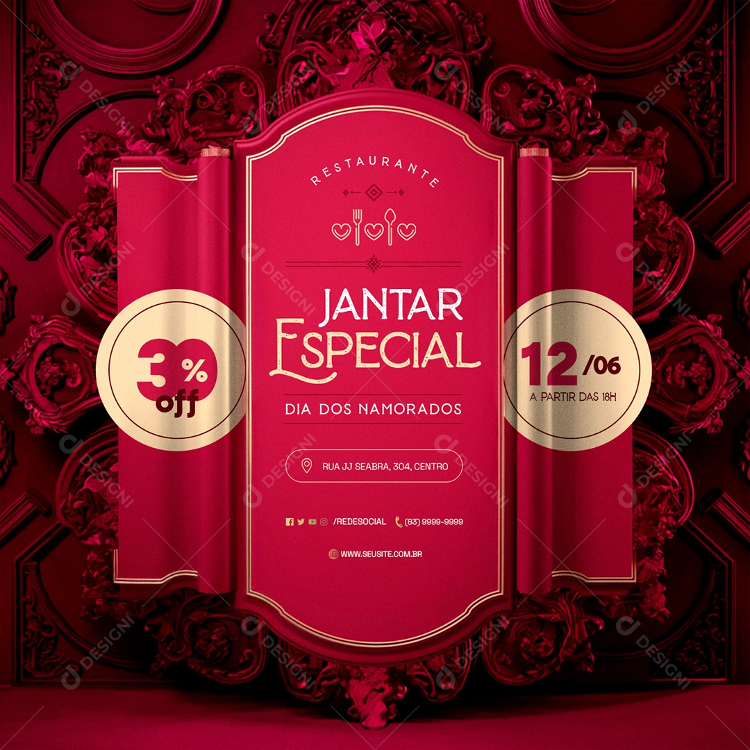 Semana dos Namorados Restaurante Jantar Especial Social Media PSD Editável