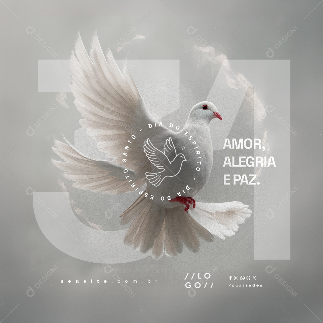Social Media Dia do Espirito Santo 31 de Maio Amor Alegria e Paz PSD Editável
