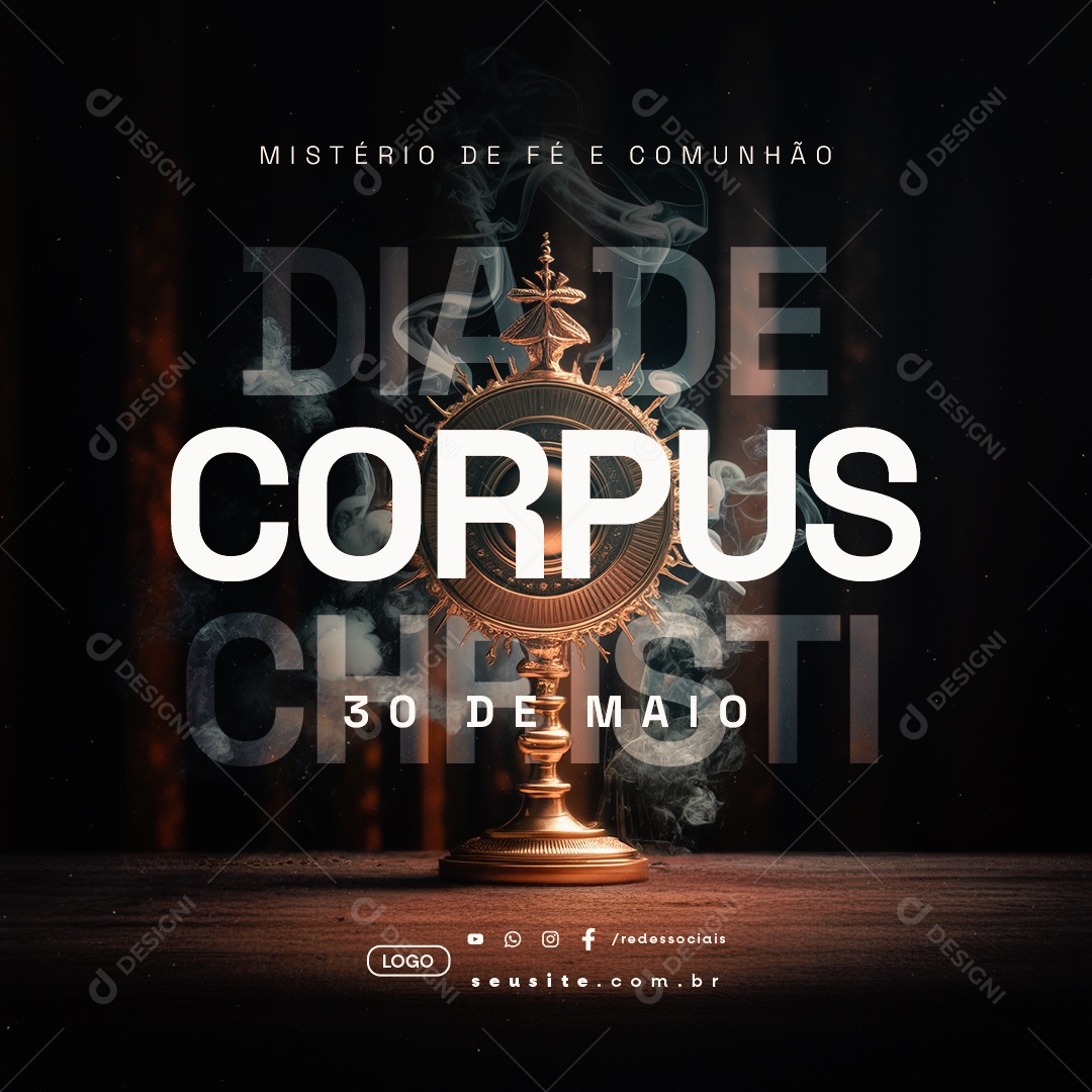 Dia de Corpus Christi 30 de Maio Mistério de Fé e Comunhão Social Media PSD Editável