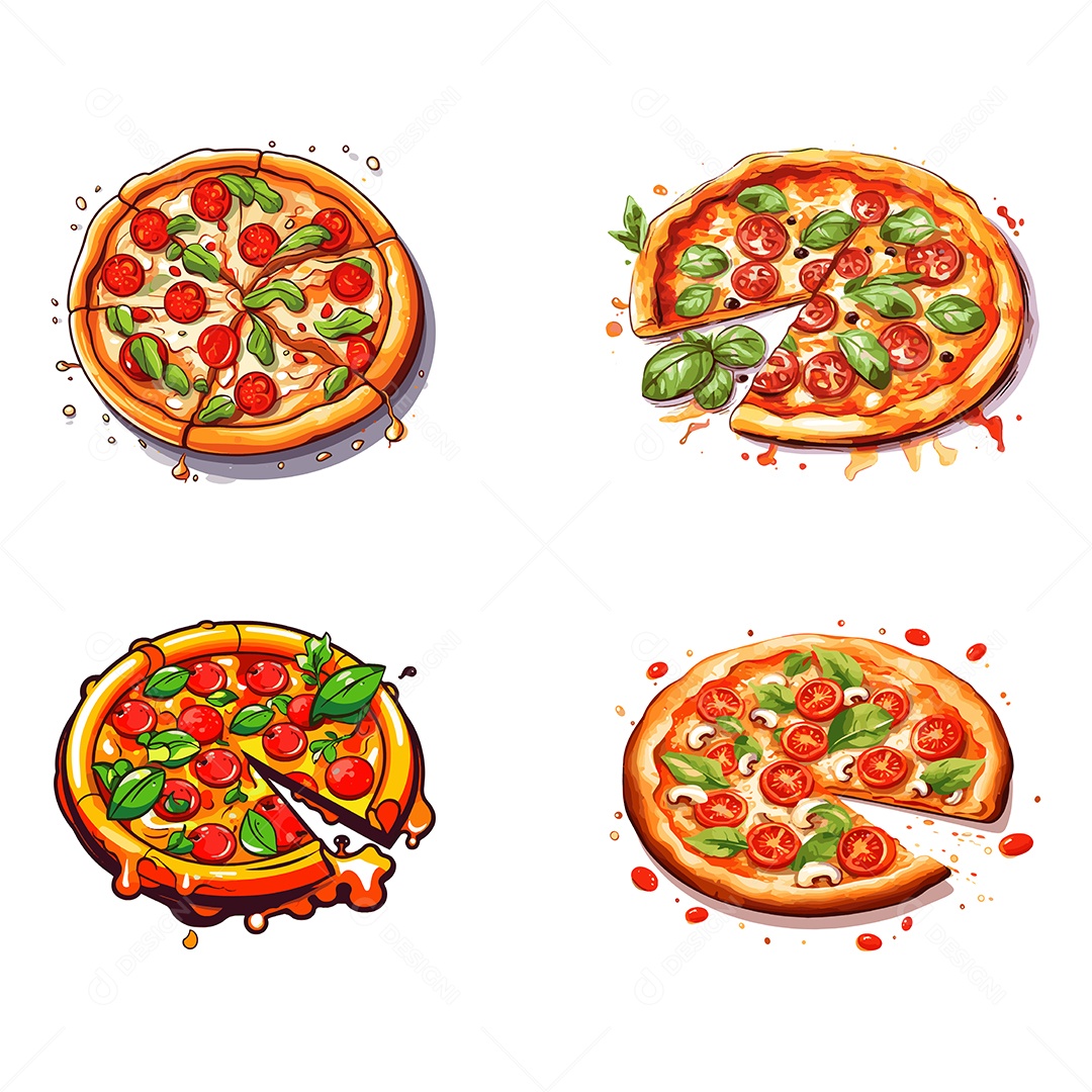 Pizza de Marguerita Ilustração Vetor EPS