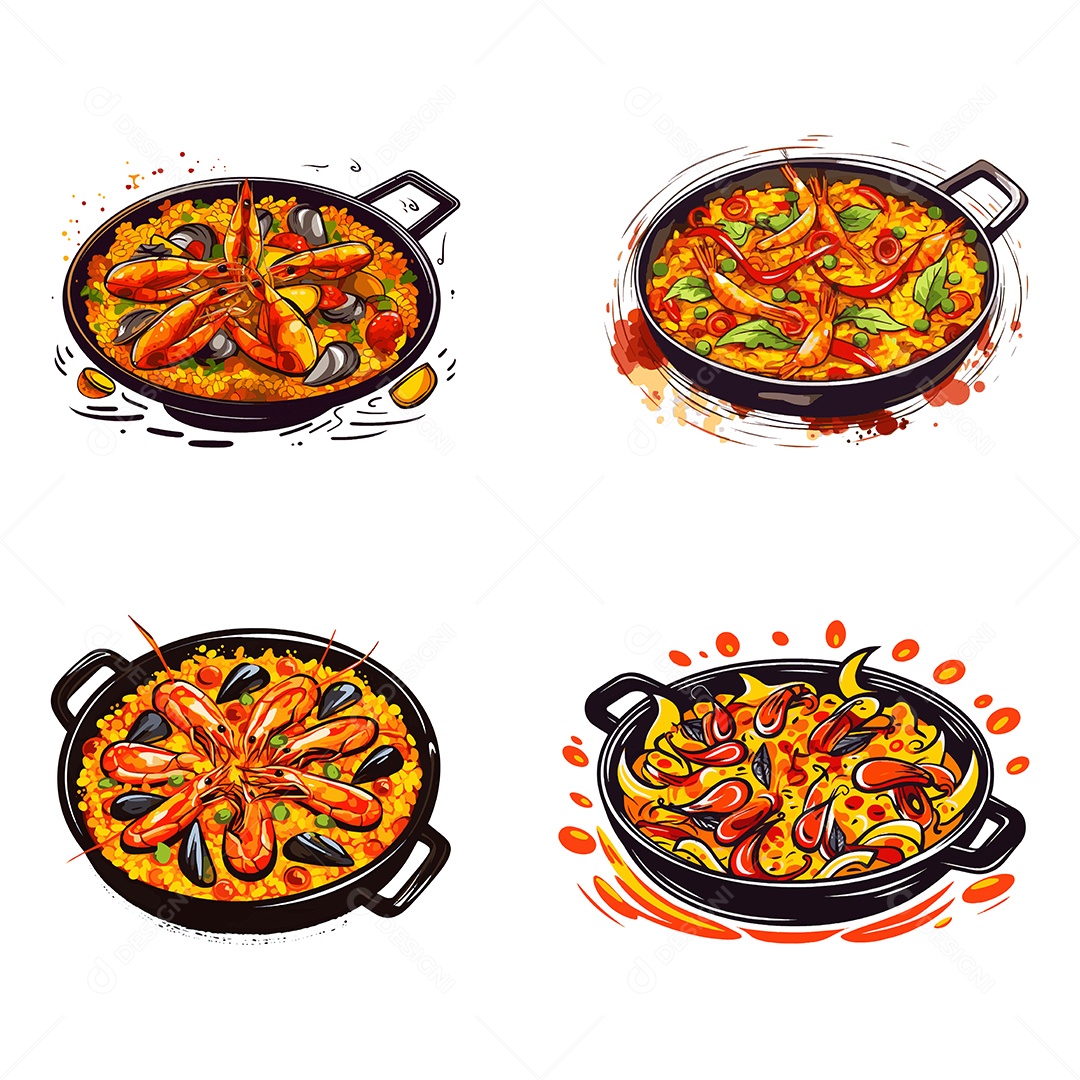 Comida Paella Ilustração Vetor EPS