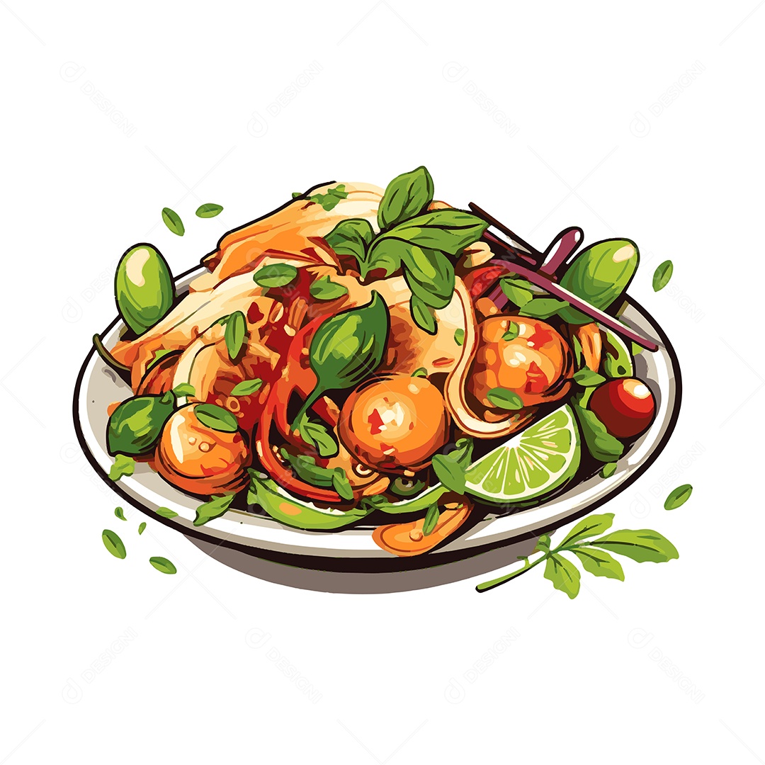 Som Tam Salada Tailandesa Ilustração Vetor EPS
