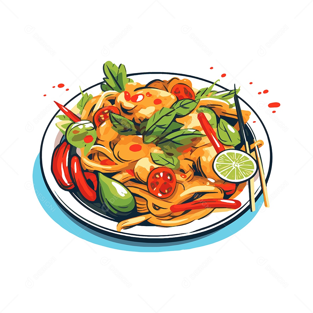 Som Tam Salada Tailandesa Ilustração Vetor EPS