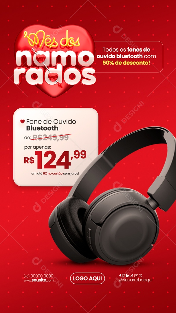 Story Dia dos Namorados todos os Fones de Ouvido Bluetooth Social Media PSD Editável