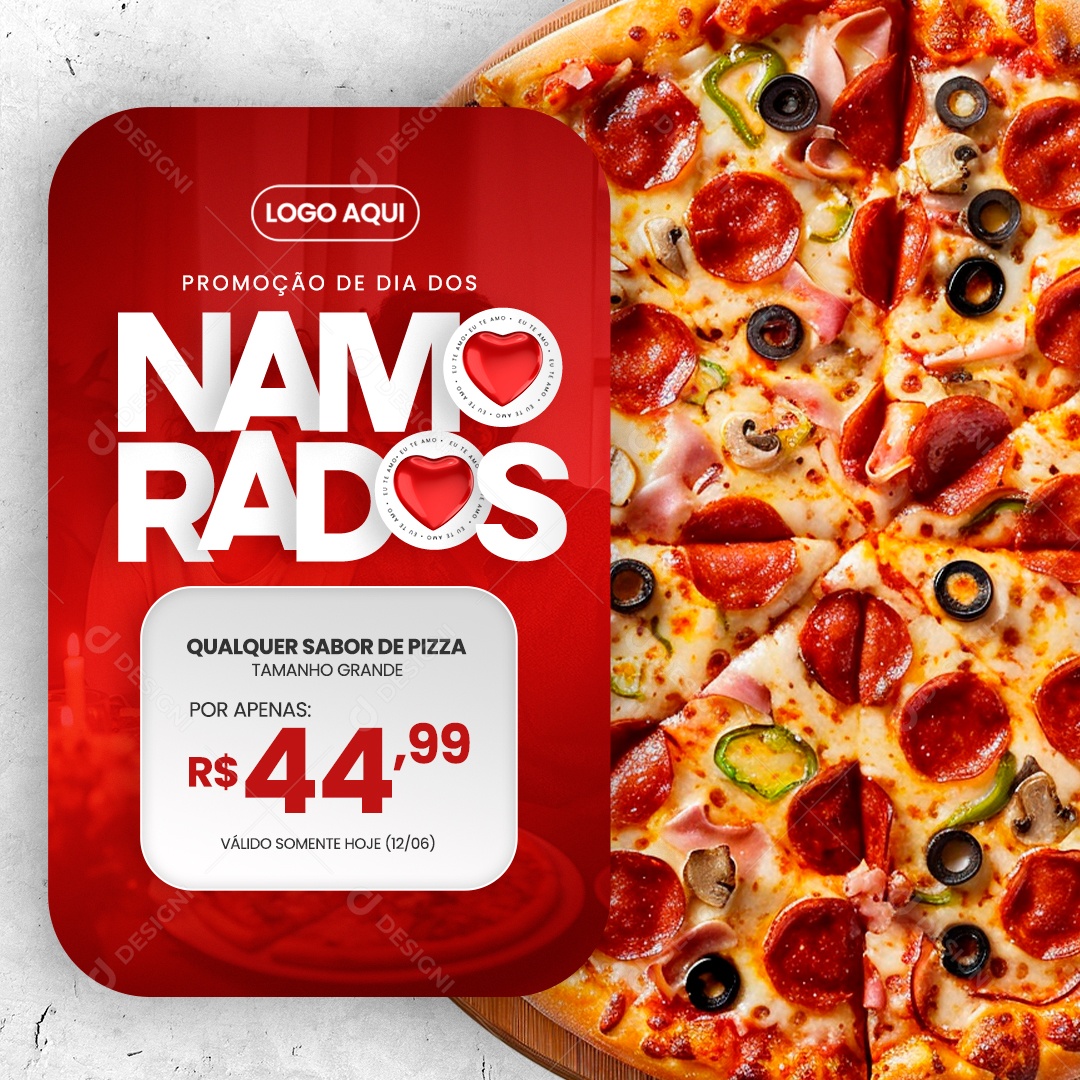 Promoção de Dias dos Namorados Qualquer Sabor de Pizza por 44,90 Social Media PSD Editável