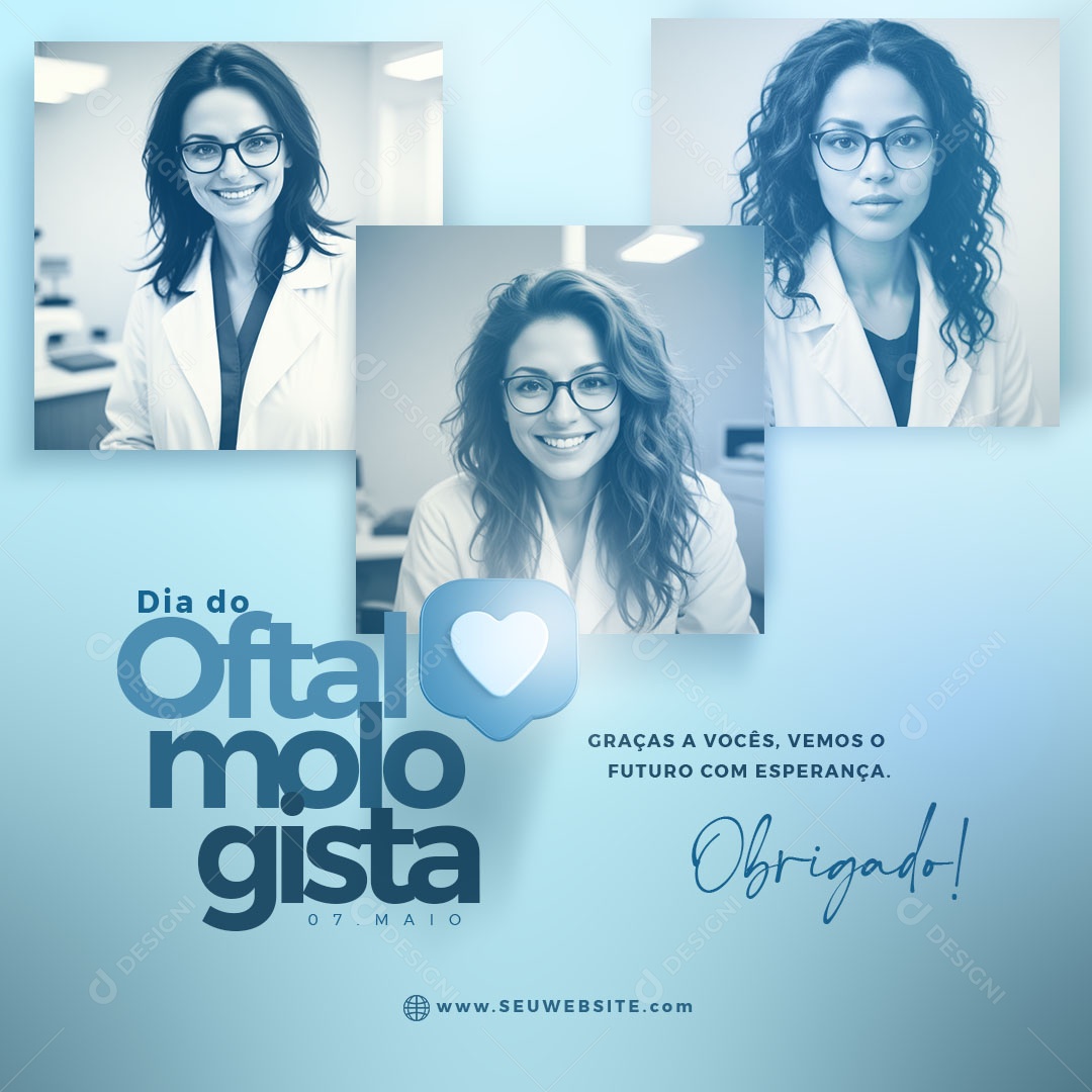Dia do Oftalmologista 07 de Maio Graças a Vocês Vemos o Futuro Social Media PSD Editável