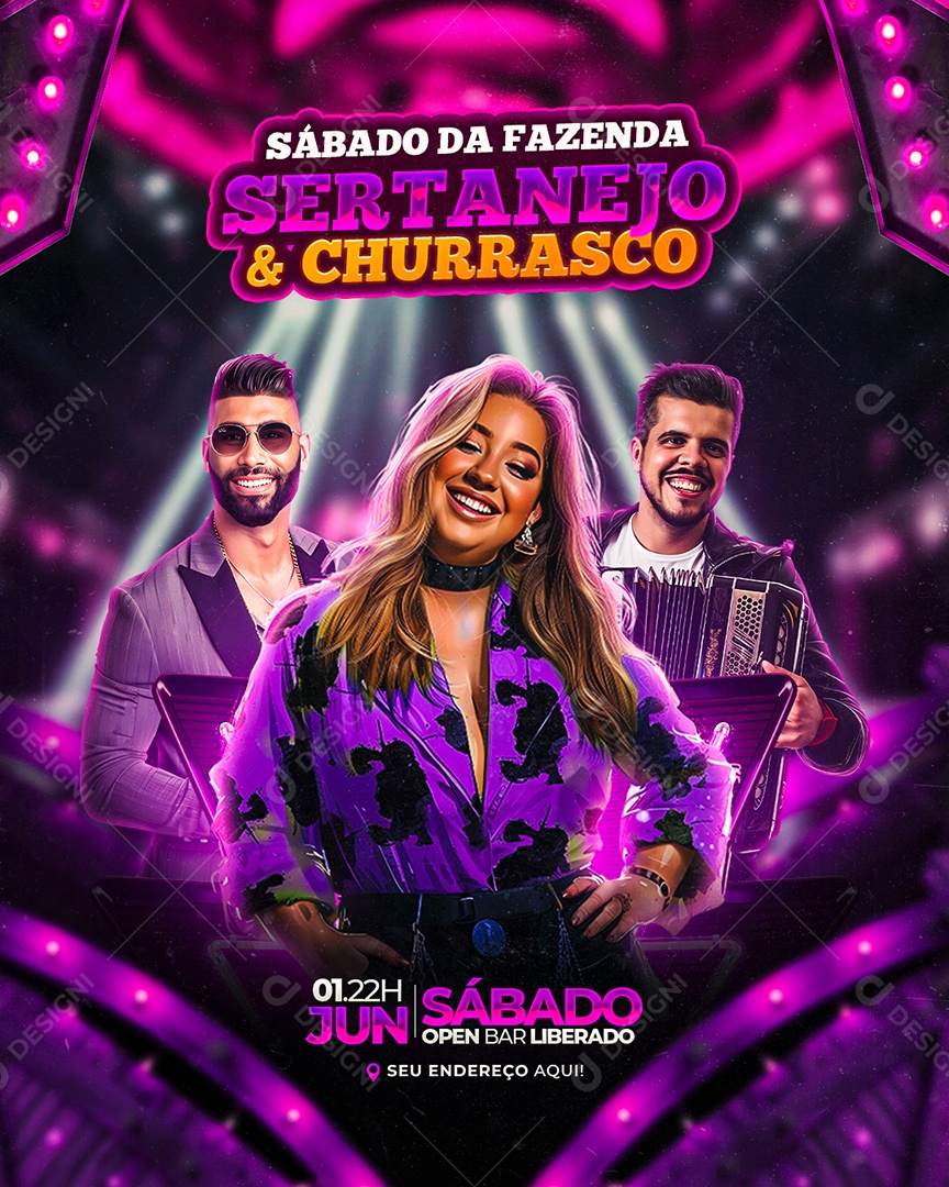 Flyer Sábado da Fazenda Sertanejo e Churrasco Social Media PSD Editável