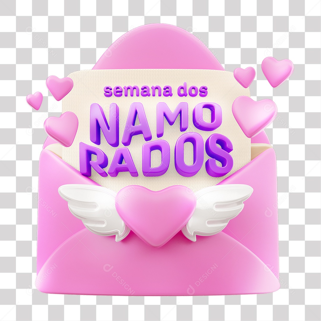 Selo 3D Semana dos Namorados Colorido para Composição PNG Transparente