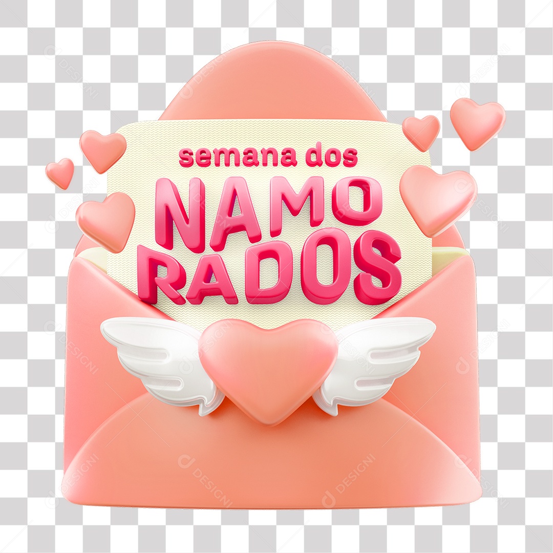 Semana dos Namorados Selo 3D Colorido para Composição PNG Transparente