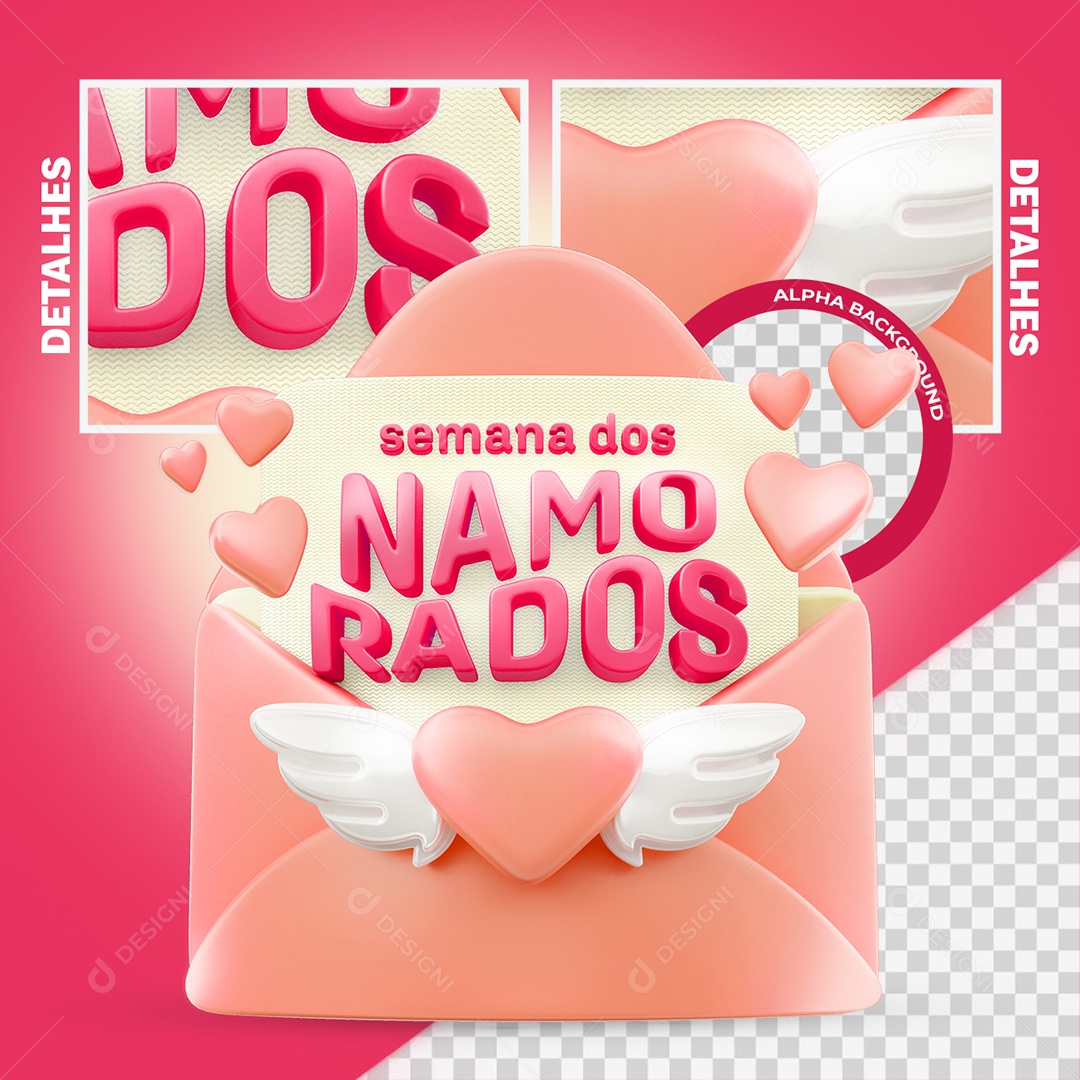 Semana dos Namorados Selo 3D Colorido para Composição PSD