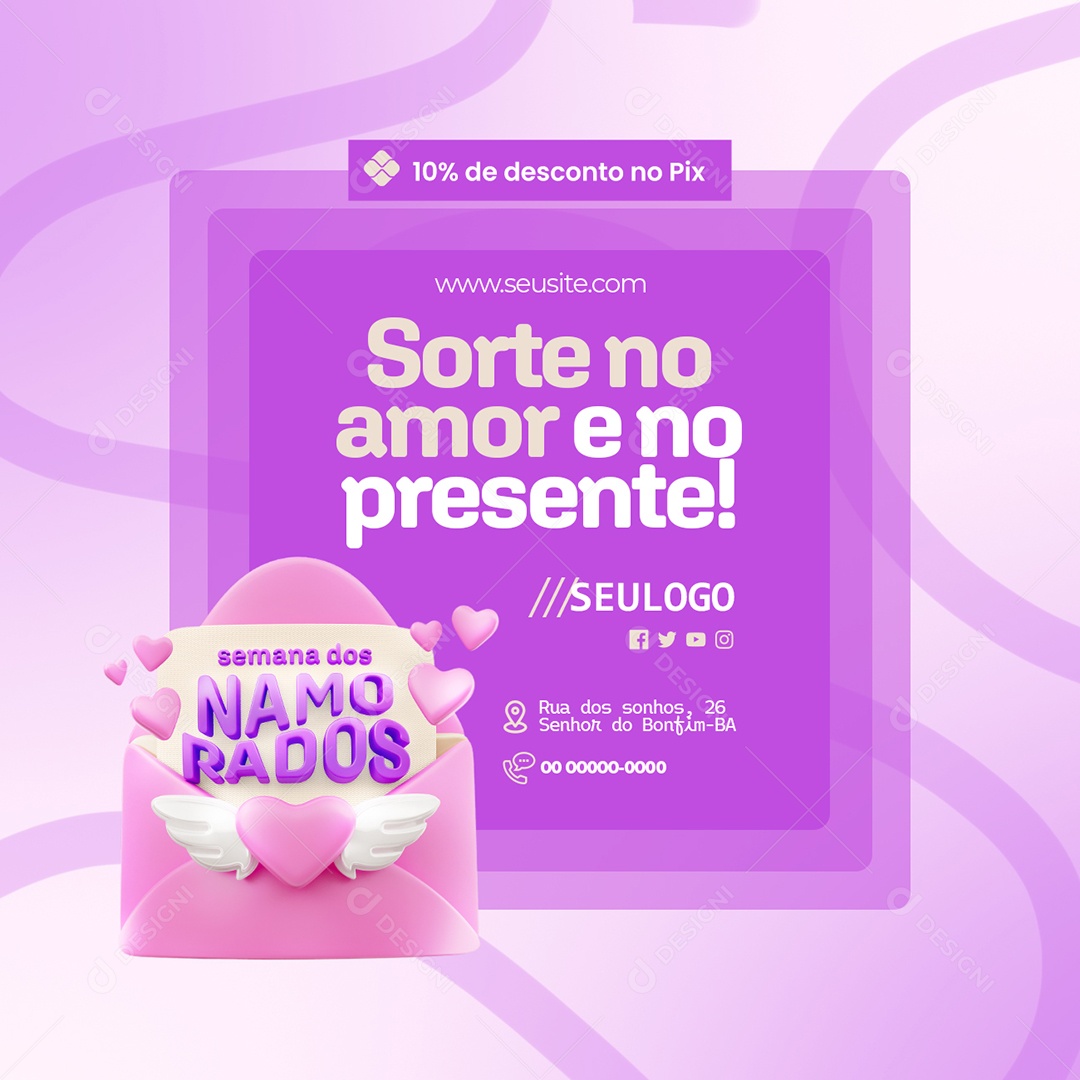 Semana dos Namorados Loja Sorte no Amor e No Presente Social Media PSD Editável