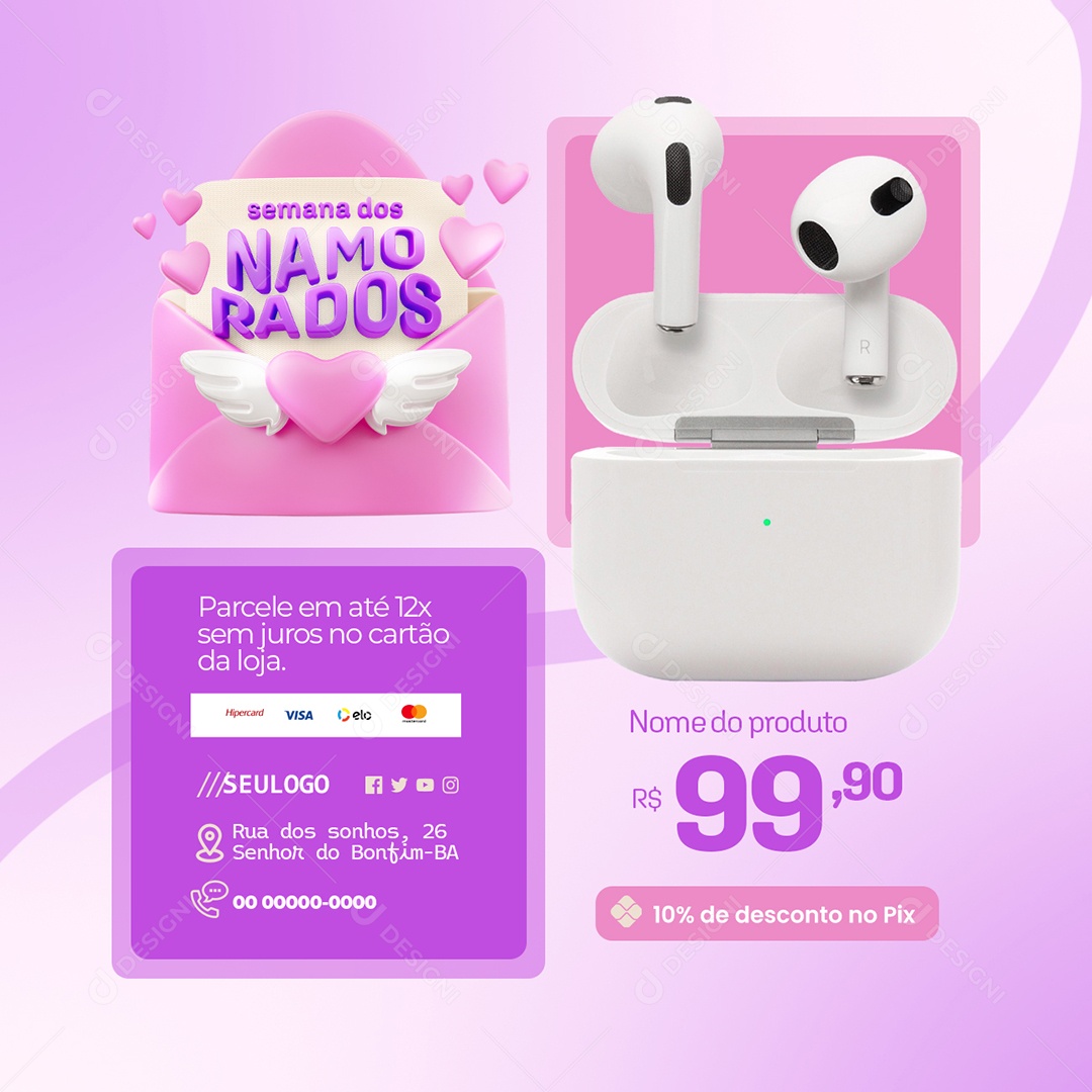 Semana dos Namorados Loja Fone Airpods Social Media PSD Editável