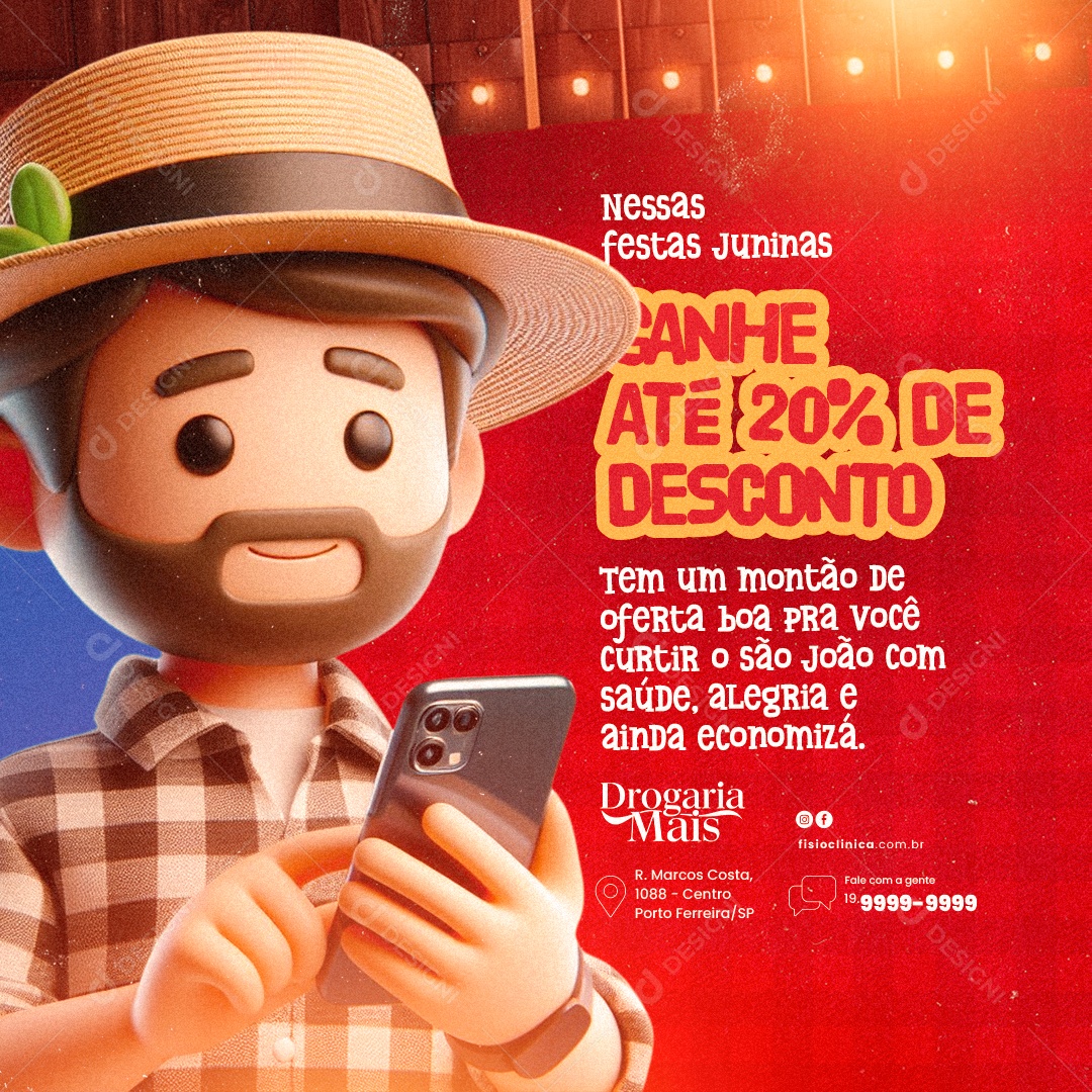 Farmácia São João Ganhe Até 20% de Desconto Social Media PSD Editável
