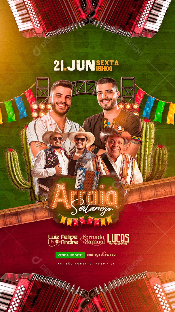 Story Flyer Arraiá Sertanejo Luiz Felipe e Andre Fernado e Samuel Social Media PSD Editável
